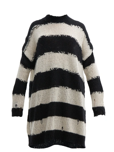 Acne Studios Kemily Distressed-stripe Wool Sweater Dress In Black/grey