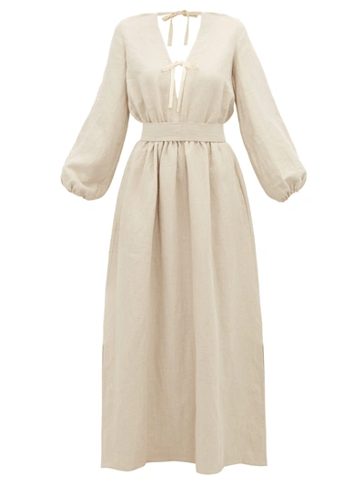 White Story Greta Linen Maxi Dress In Beige | ModeSens