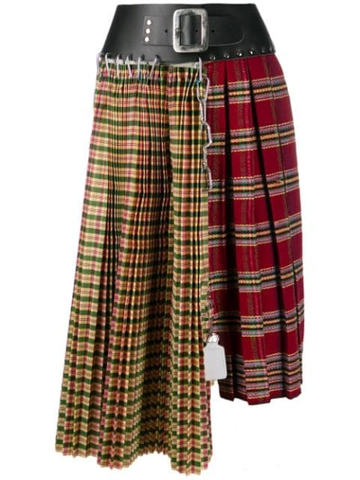 Chopova Lowena Tartan And Leather Recycled Wool-blend Skirt In Multicolour
