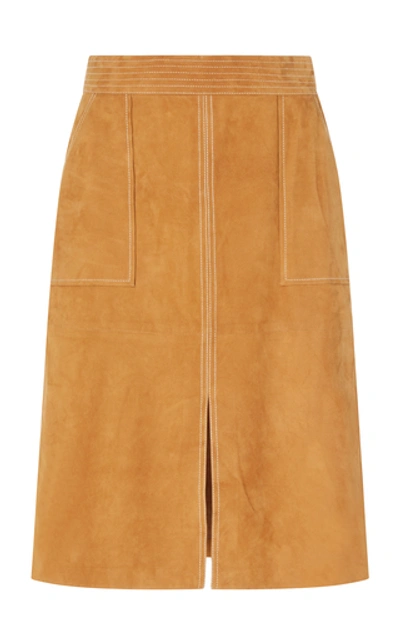 Frame Trapunto-stitched Suede Skirt In Camel