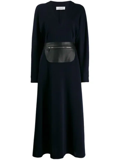 Lanvin Belt Bag-detailed Wool-jersey Midi Dress In Blue