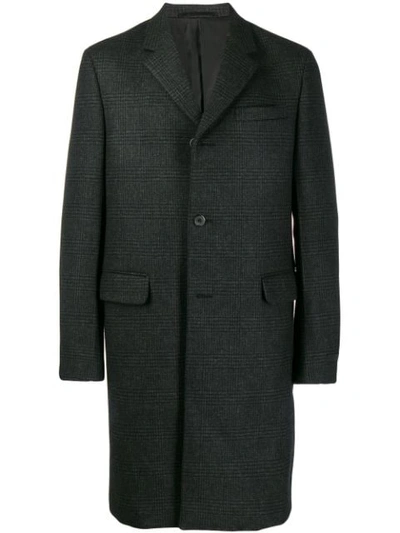 Prada Checked Single Breasted Coat In Grey