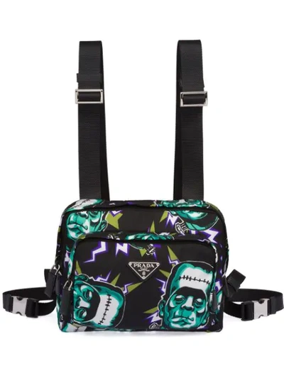 Prada Frankenstein Print Shoulder Bag In Schwarz