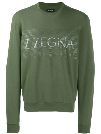 Z Zegna Logo Print Long-sleeved Sweatshirt In Green