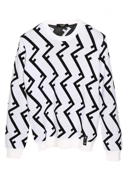Fendi Geometric Ff Wool Sweater In White