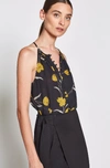 Joie Galletha Sleeveless Silk Floral Blouse In Caviar