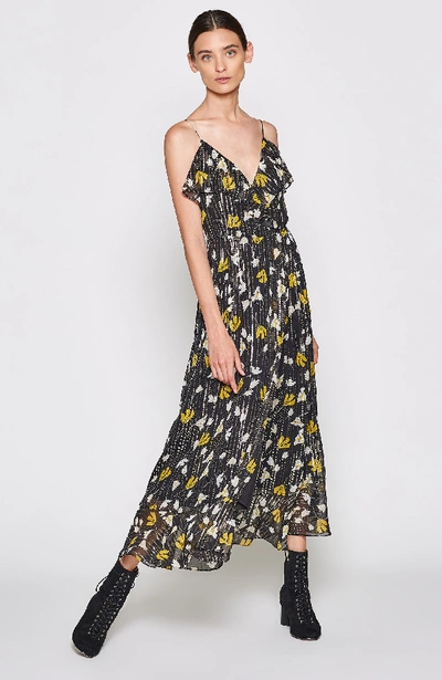 Joie Kenny Silk Blend Floral Metallic Wrap Dress In Golden Hour
