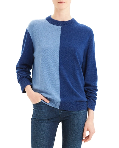 Theory Colorblocked Crewneck Cashmere Sweater In Slate Heather Multi