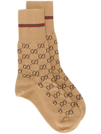 Gucci Gg Pattern Socks In Neutrals