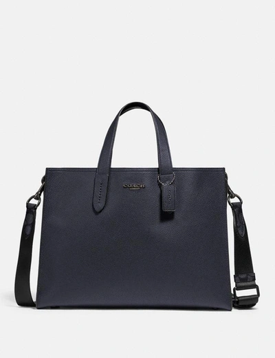 Coach Charlie Brief With Signature Canvas Blocking In Midnight Navy/charcoal/black Copper