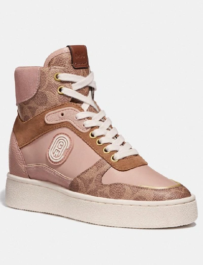 Coach C220 High Top Sneaker With Patch In Multi - Size 6 B In Tan/pale Blush