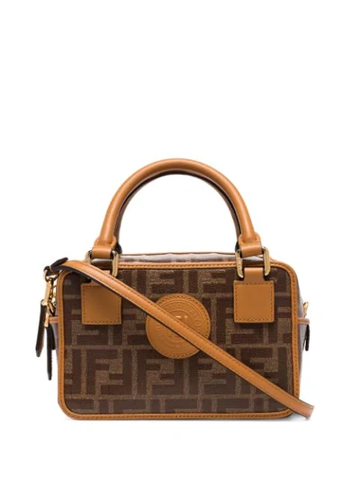 Fendi Ff Monogram Boston Small Handbag In Brown