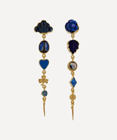 Grainne Morton Gold-plated Asymmetric Five Charm Victorian Drop Earrings