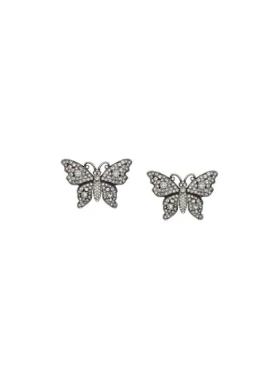Gucci Silver-tone Crystal Butterfly Stud Earrings In Metallic