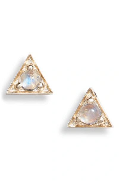 Anzie Cleo Moonstone Triangle Stud Earrings In Gold/ Blue Moonstone