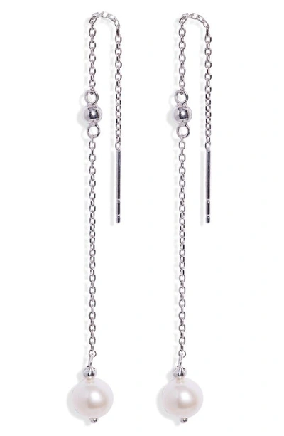 Anzie Dew Drop Pearl Threader Earrings In Silver/ Pearl