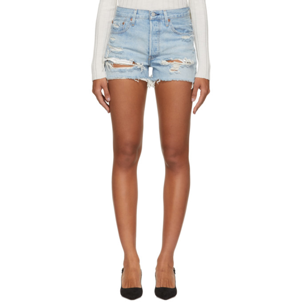 Levi's Levis Blue Distressed 501 Original Shorts In Fault Line | ModeSens