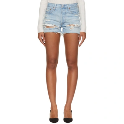 Levi's Levis Blue Distressed 501 Original Shorts In Fault Line