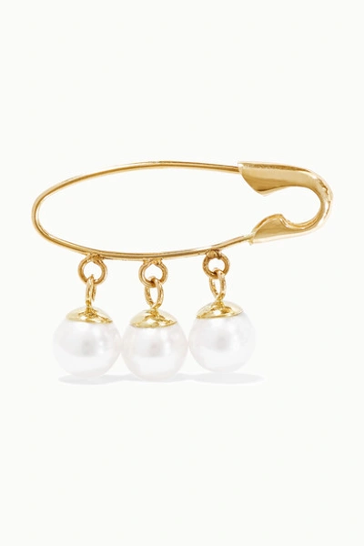 Loren Stewart Dangling Pearl Safety Pin Earring In Gold