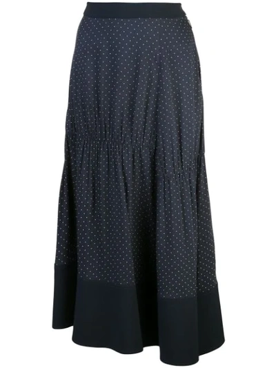 Tibi Pindot Shirred Panel Skirt In Navy Multi