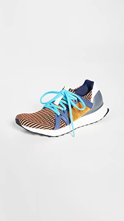 Adidas By Stella Mccartney Ultraboost Lace-up Knit Running Sneakers In Night Indigo/yellow/solar