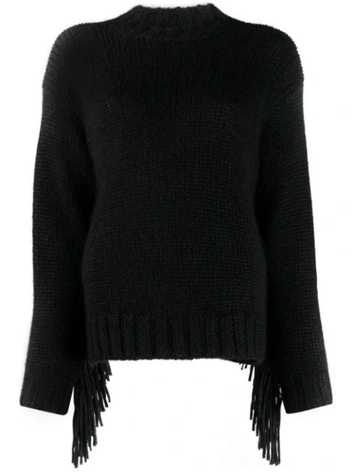 Alanui Fringed Knitted Sweater In Black