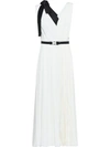 Prada Pleated Midi Dress In F0n13 Chalk White/black