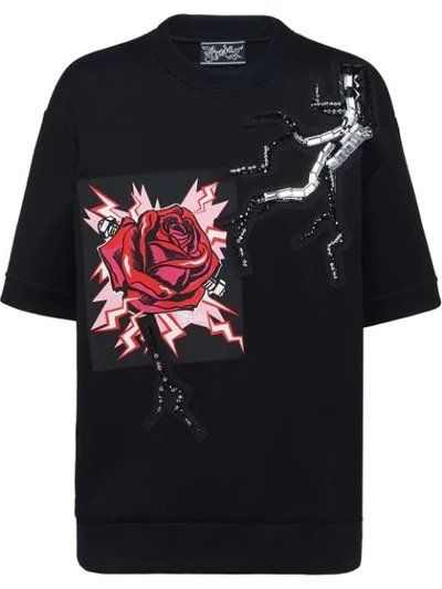 Prada Frankenstein Rose Print T-shirt In Schwarz