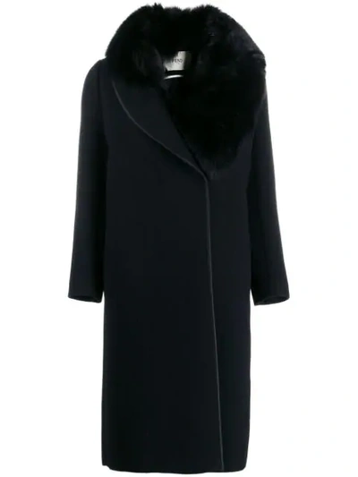 Fendi Fox-fur Collar Coat In Black