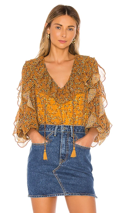 Tularosa Claire Blouse In Mustard Floral