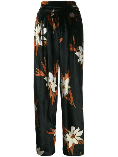 Pre-owned A.n.g.e.l.o. Vintage Cult 1970's Plush Effect Floral Trousers In Black