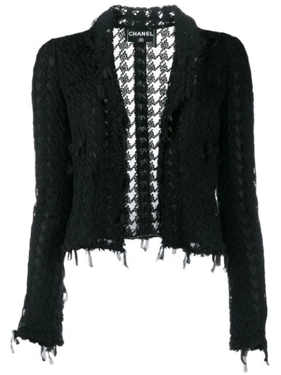 Pre-owned Chanel 2005 Lace Frayed Jacket In Black