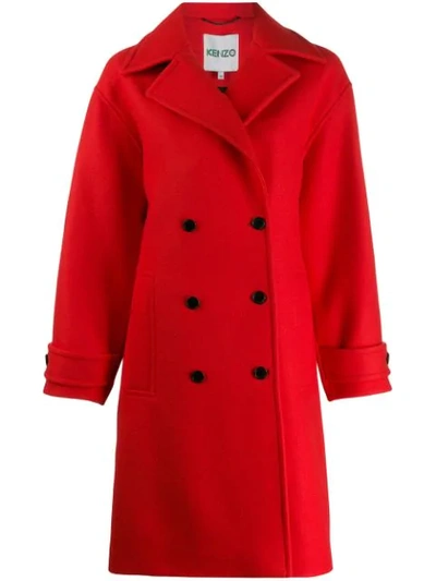 Kenzo Double Breasted Coat In Red