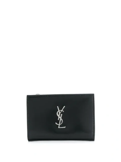 Saint Laurent Monogrammed Small Zipped Wallet In Black
