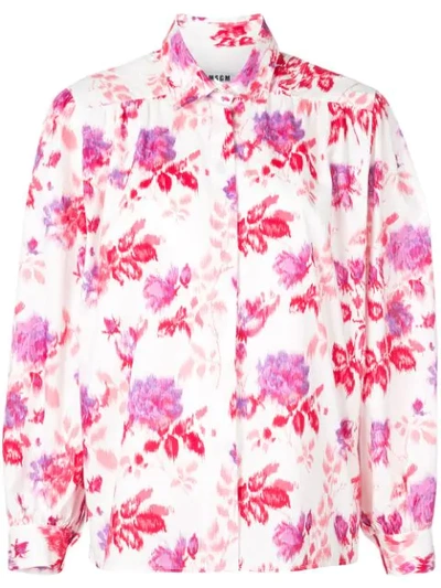 Msgm Floral Button-up Shirt In White