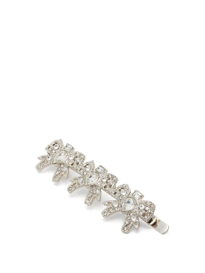 Miu Miu Crystal-embellished Bow Hair Slide In Silver