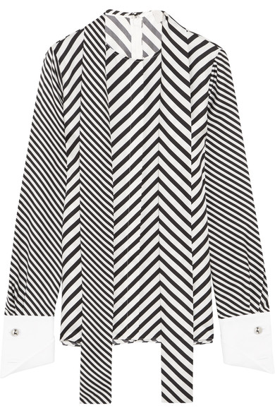 Monse Cotton Piqué-trimmed Striped Silk-twill Blouse | ModeSens
