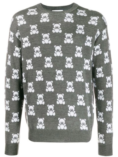 Moschino Jacquard Teddy Bear Sweater In Grey