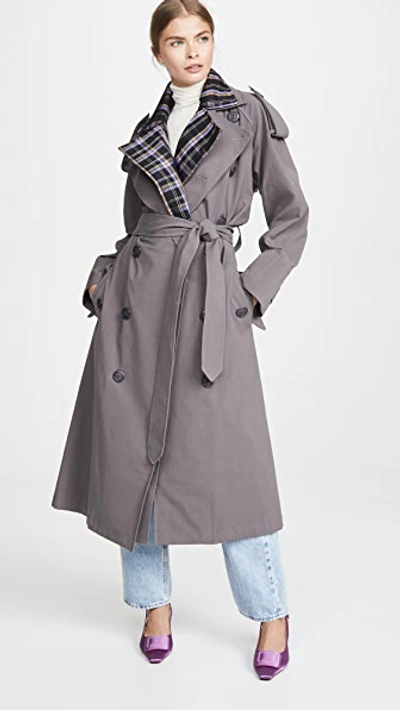N Duo Stripe Collar Detail Trench In Grey