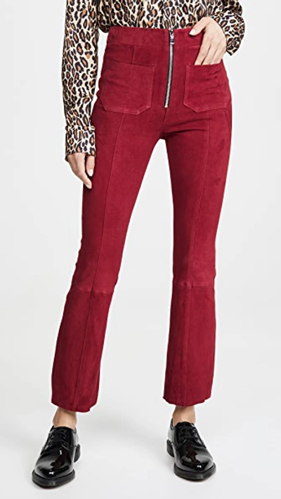 Sprwmn Patch Pocket Crop Flare Pants In Blood Red