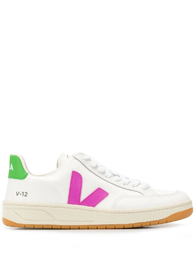 Veja V-12 Leather And Canvas Sneakers In White