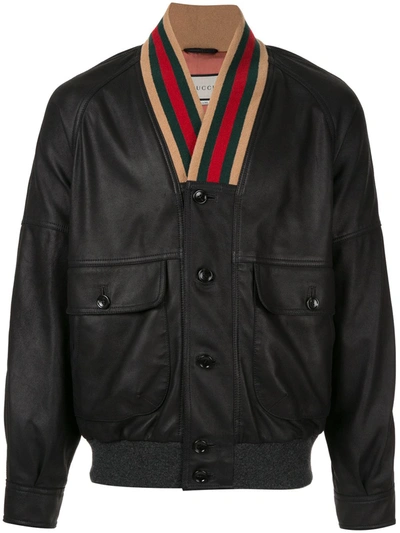 Gucci Web Collar Bomber Jacket In Black