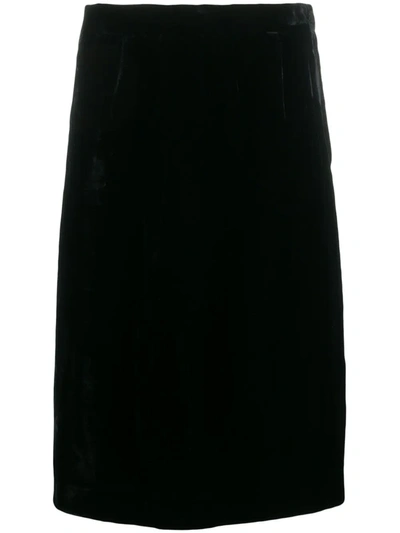 Pre-owned Emanuel Ungaro 1980's Velvet Effect Straight Skirt In Black