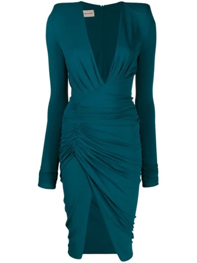 Alexandre Vauthier Deep V-neck Ruched Dress In Blue