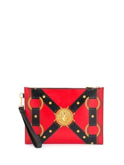 Versace Bondage Large Pouch In Red,black,yellow