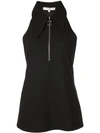 Tibi Sleeveless Zip-up Top In Black