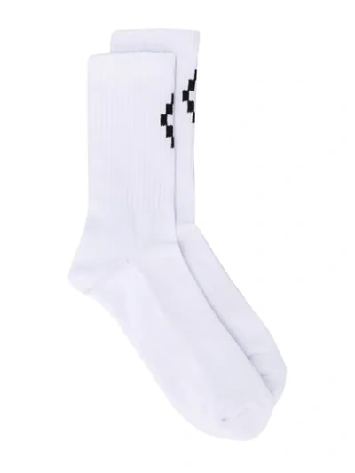 Marcelo Burlon County Of Milan Printed Logo Cross Cotton Short Socks In White