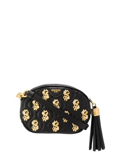 Moschino Women's Dollar Sign Embellished Leather Crossbody Bag In Black