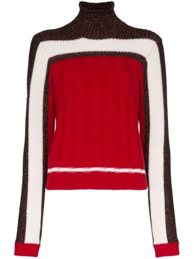 Plan C Colour Block Knit Roll Neck Jumper In Red