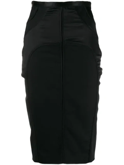 Pre-owned Gucci 2000's Panelled Pencil Skirt In Black